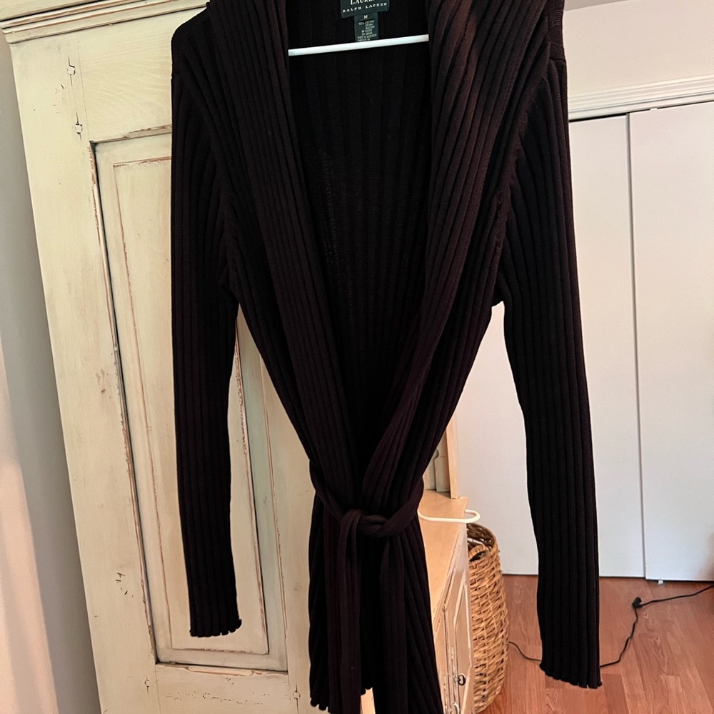 Ralph Lauren Black Ribbed Cardigan Sweater